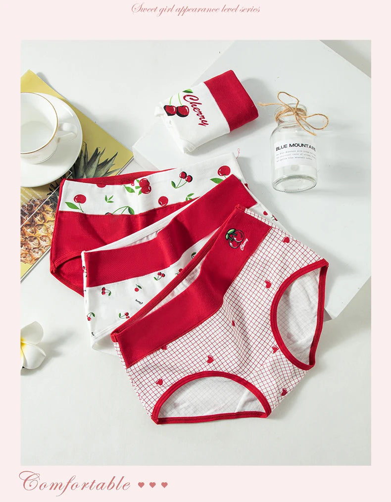 4Pcs/Set High Waist Cotton Panties Women Body Shaper Underwear Seamless Cute Girls Briefs Lucky Red Female Lingerie M-2XL