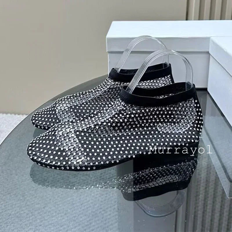New Round Toe Mesh Breathable Mary Jane Shoes Women Solid Color Flat Shoes Summer Leisure Vacation Single Shoes Loafers