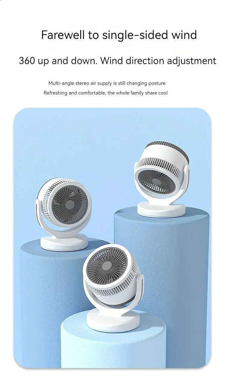 360-Degree Rotatable White Desk Fan with Night Light Charging Air Cycle Desktop Fan Adjustable Airflow for Indoor & Outdoor Use
