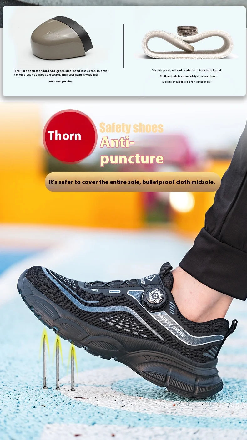 Rotating Button Men Shoes Security Sneakers Steel Toe Shoes Puncture-Proof work Shoes Anti-smash Sport Safety Shoes Protective