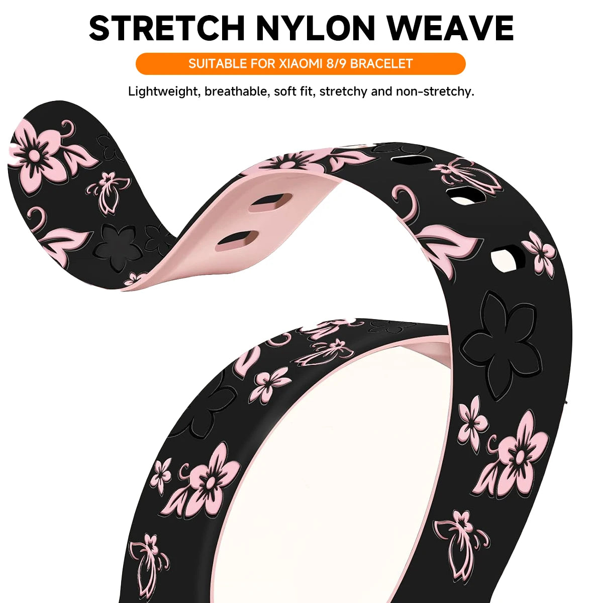 Women Silicone Flower 3D Engraved Bracelet for Xiaomi Band 9 NFC Smart Watch Breathable Watchband for Xiaomi Band 8 NFC strap