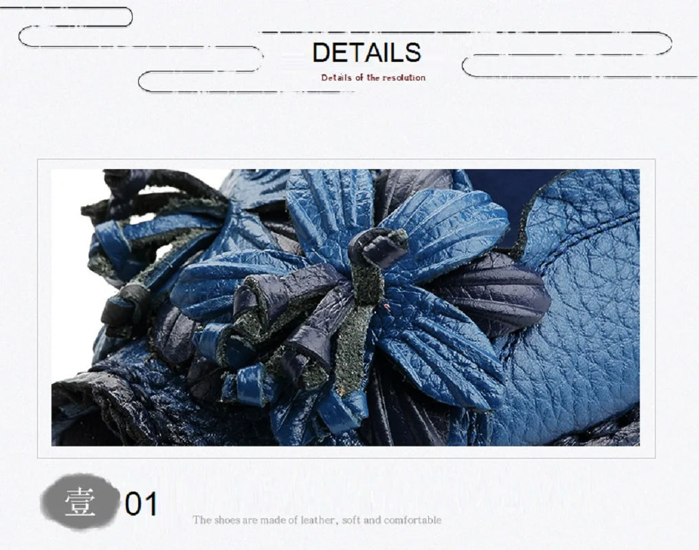 Genuine Leather Ballet Flats Women's Slip On Loafers Vintage Handmade Flower Soft Muffin Platform Casual Walk Dress Shoes Woman