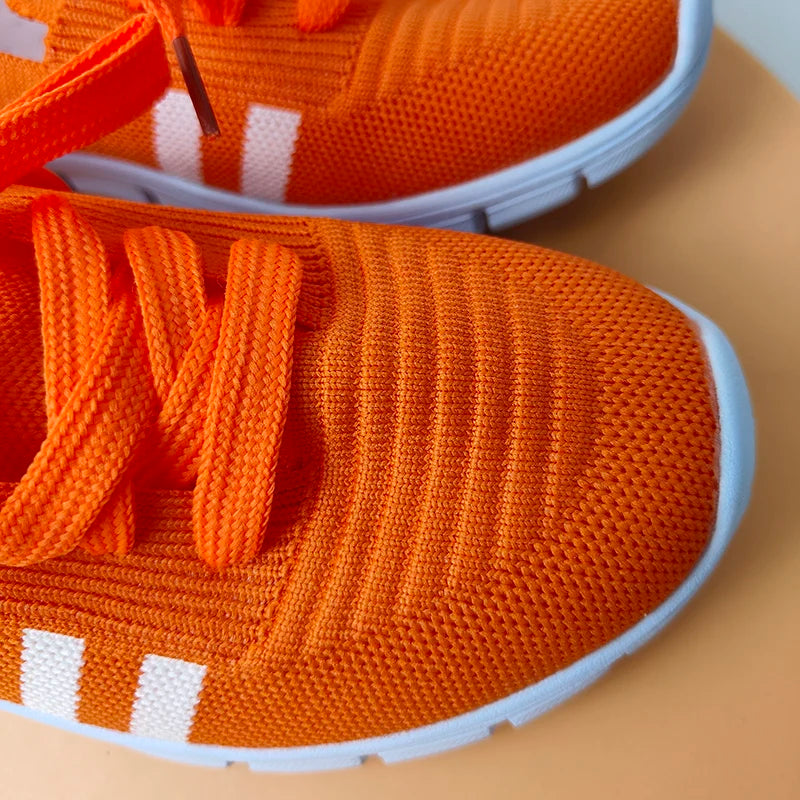 Lightweight Women Casual Shoes Mesh Breathable Casual Sneakers Woman Striped Knitted Flats Comfortable Walking Shoes Plus Size