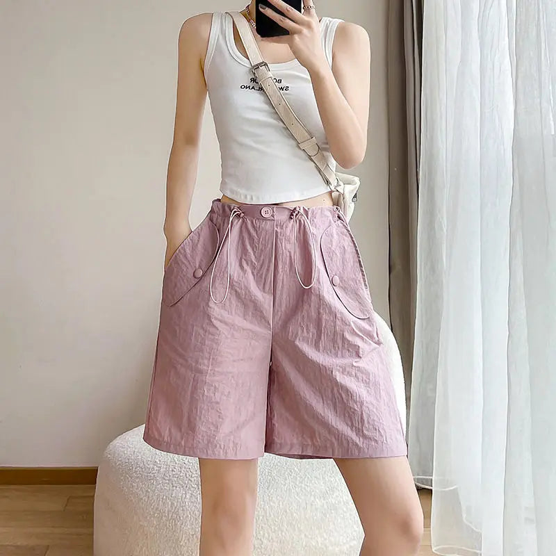Working Shorts for Women in Summer Thin New Style Khaki A-line Casual Loose Wide-leg Sports Five-point Pants