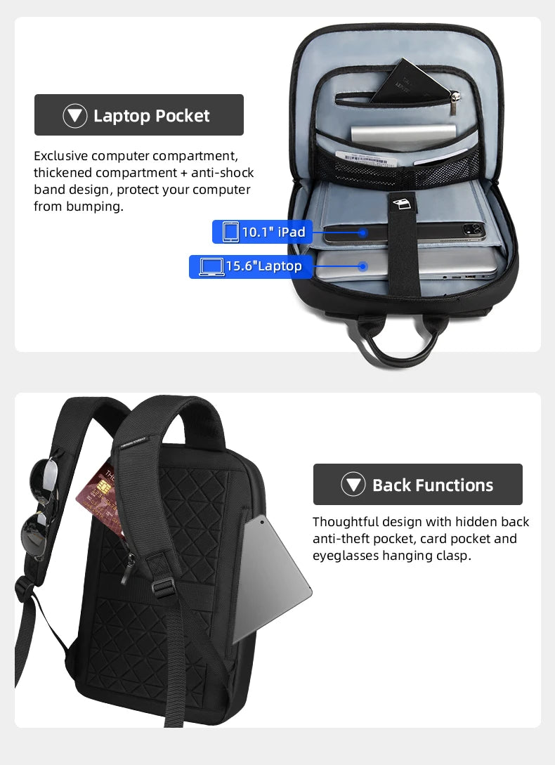 HcanKcan Men's Business Backpack Slim Waterproof 15.6 Inch Laptop Bag Casual College School Backpack Travel Rucksack Work Bags