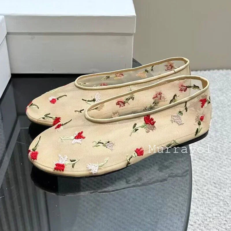 New Round Toe Mesh Breathable Mary Jane Shoes Women Solid Color Flat Shoes Summer Leisure Vacation Single Shoes Loafers