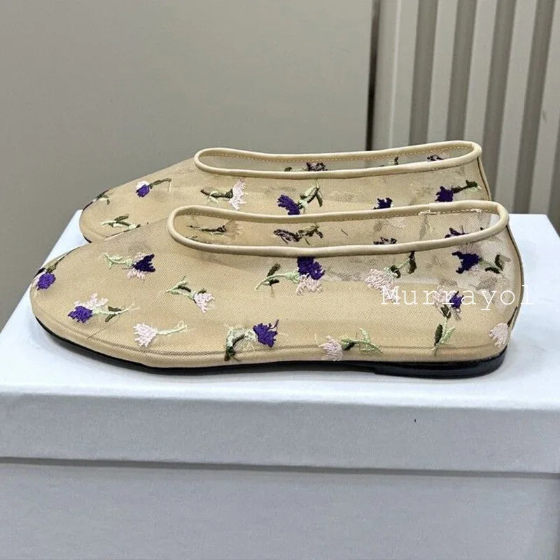 New Round Toe Mesh Breathable Mary Jane Shoes Women Solid Color Flat Shoes Summer Leisure Vacation Single Shoes Loafers