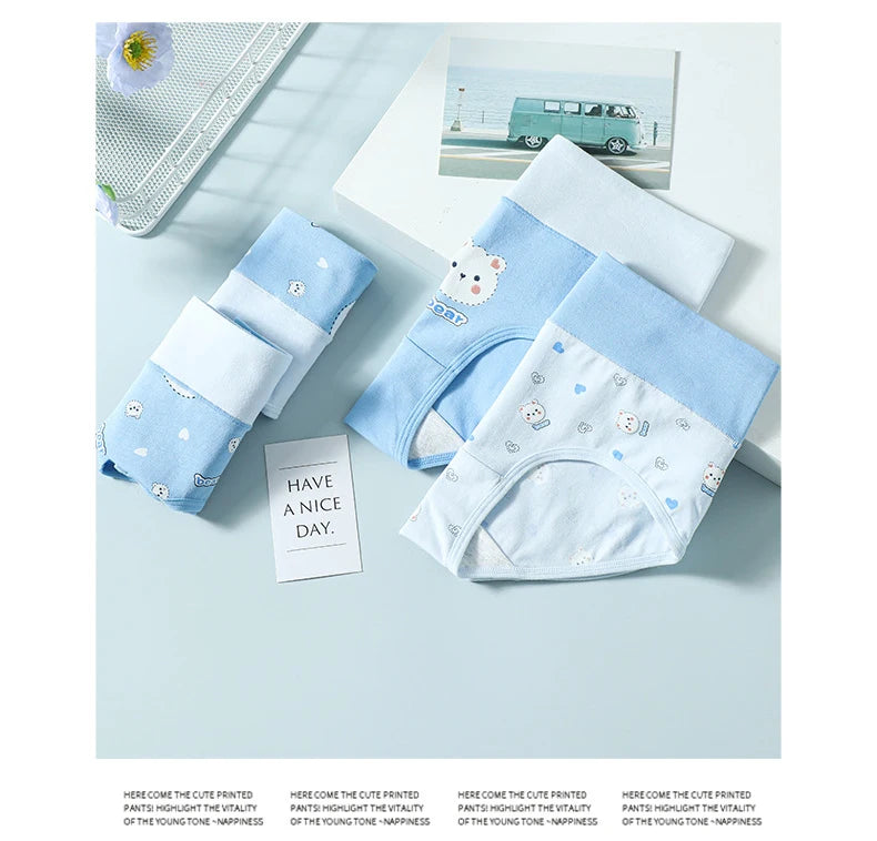 Fashion Print 4Pcs High Waist Cotton Panties Women Body Shaper Underwear Breathable Cute Girls Briefs Slimming Female Lingerie