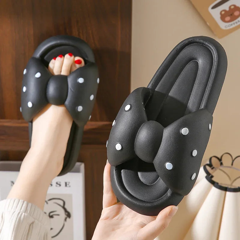 Summer Women's Slippers Kawaii Butterfly Polka Dot Platform Bathroom Anti Slip Cozy Slippers for Outdoor Wear Home Indoor Shoes