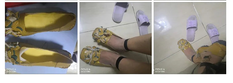 Genuine Leather Ballet Flats Women's Slip On Loafers Vintage Handmade Flower Soft Muffin Platform Casual Walk Dress Shoes Woman