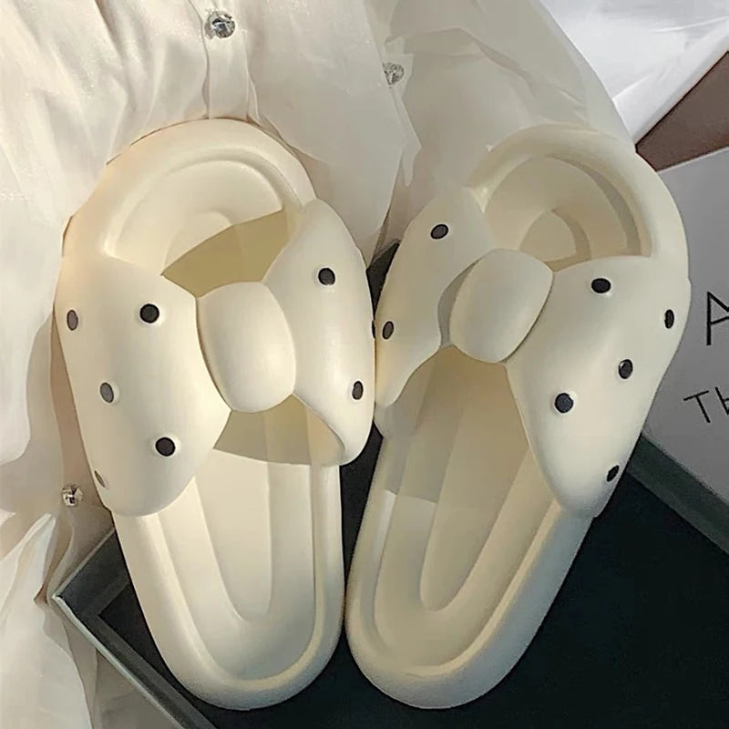 Summer Women's Slippers Kawaii Butterfly Polka Dot Platform Bathroom Anti Slip Cozy Slippers for Outdoor Wear Home Indoor Shoes