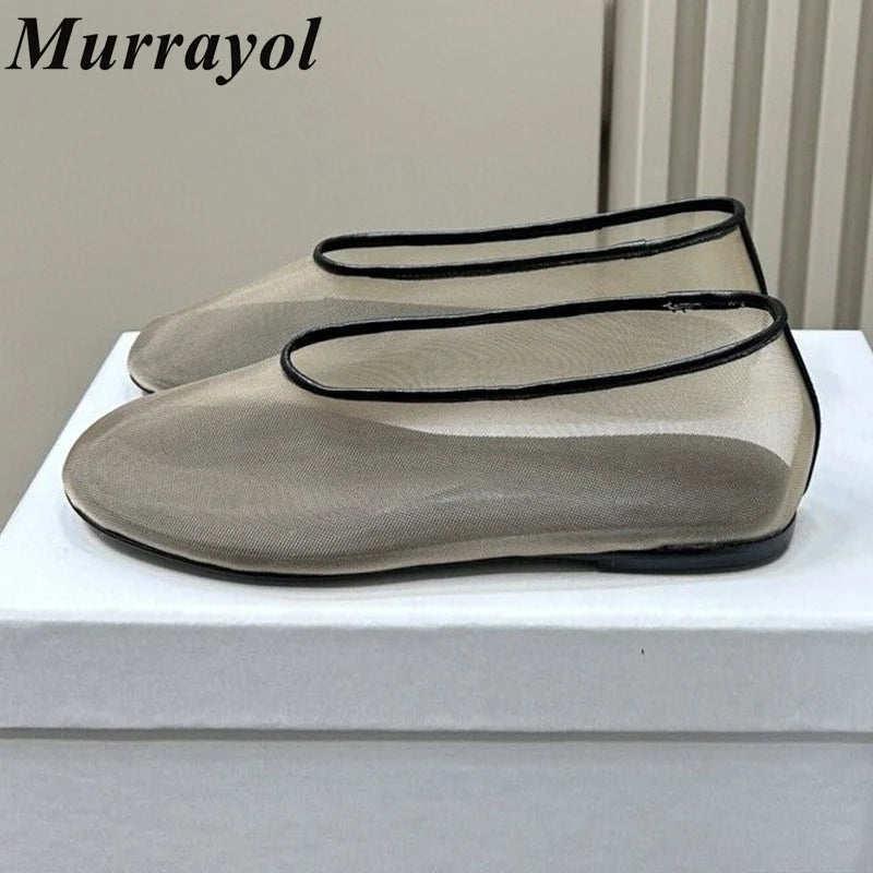 New Round Toe Mesh Breathable Mary Jane Shoes Women Solid Color Flat Shoes Summer Leisure Vacation Single Shoes Loafers