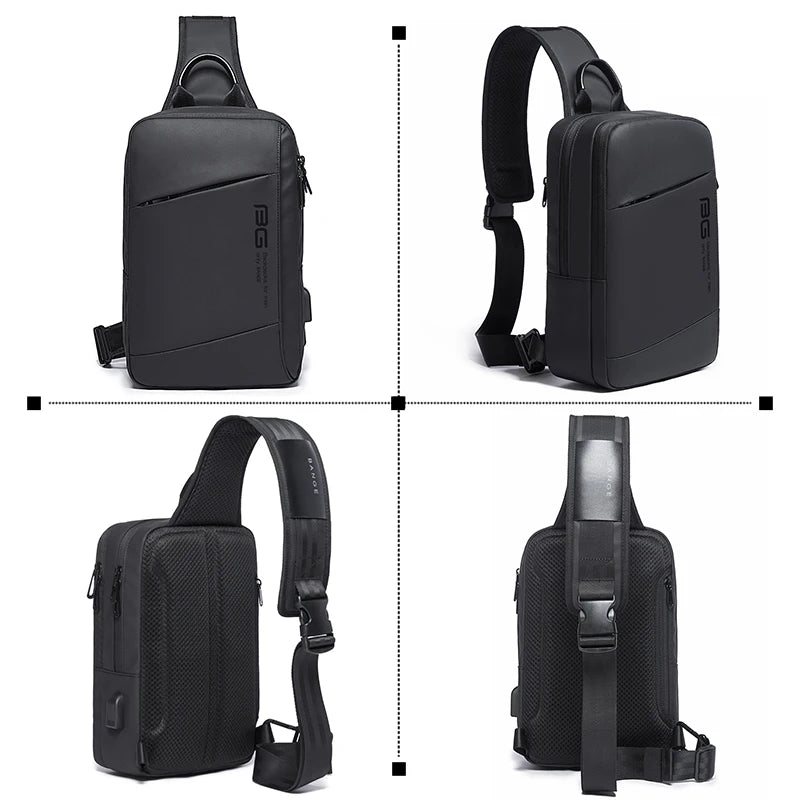 BANGE Men Bag Oxford USB Sling bag 7.9 inch Male Chest Bag Crossbody Bag For Man Moto Biker Shoulder Bags Black New Fashion Bag
