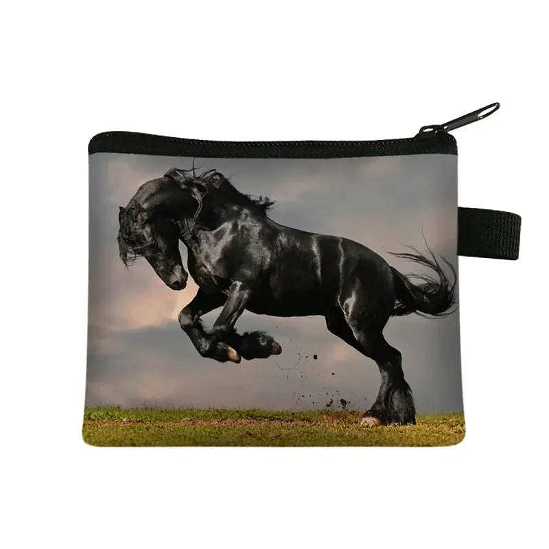 Galloping Horse 3D Printing Coin Purse Ladies Shopping Portable Silver Coin Bag Travel Mini Credit Card ID Card Bag Gift