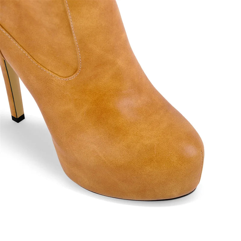 Onlymaker Women Over The Knee Boots Thin High Heel Lady Black Metal Chain Decoration Zipper Female Platform Boots