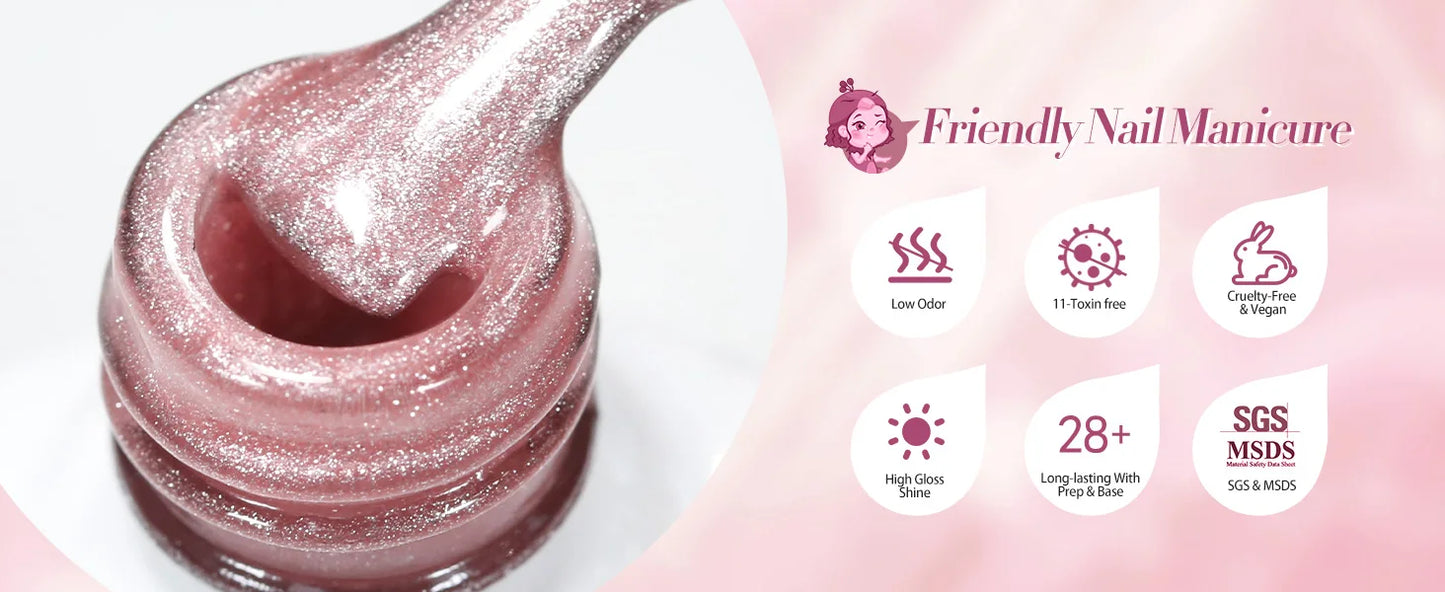 BORN PRETTY 6PCS Pink Ocean Cat Nail Gel Polish Set With Magnet Stick Jelly Holographics Magnetic Nail Kit Salon Art Manicure