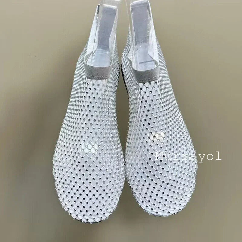 New Round Toe Mesh Breathable Mary Jane Shoes Women Solid Color Flat Shoes Summer Leisure Vacation Single Shoes Loafers