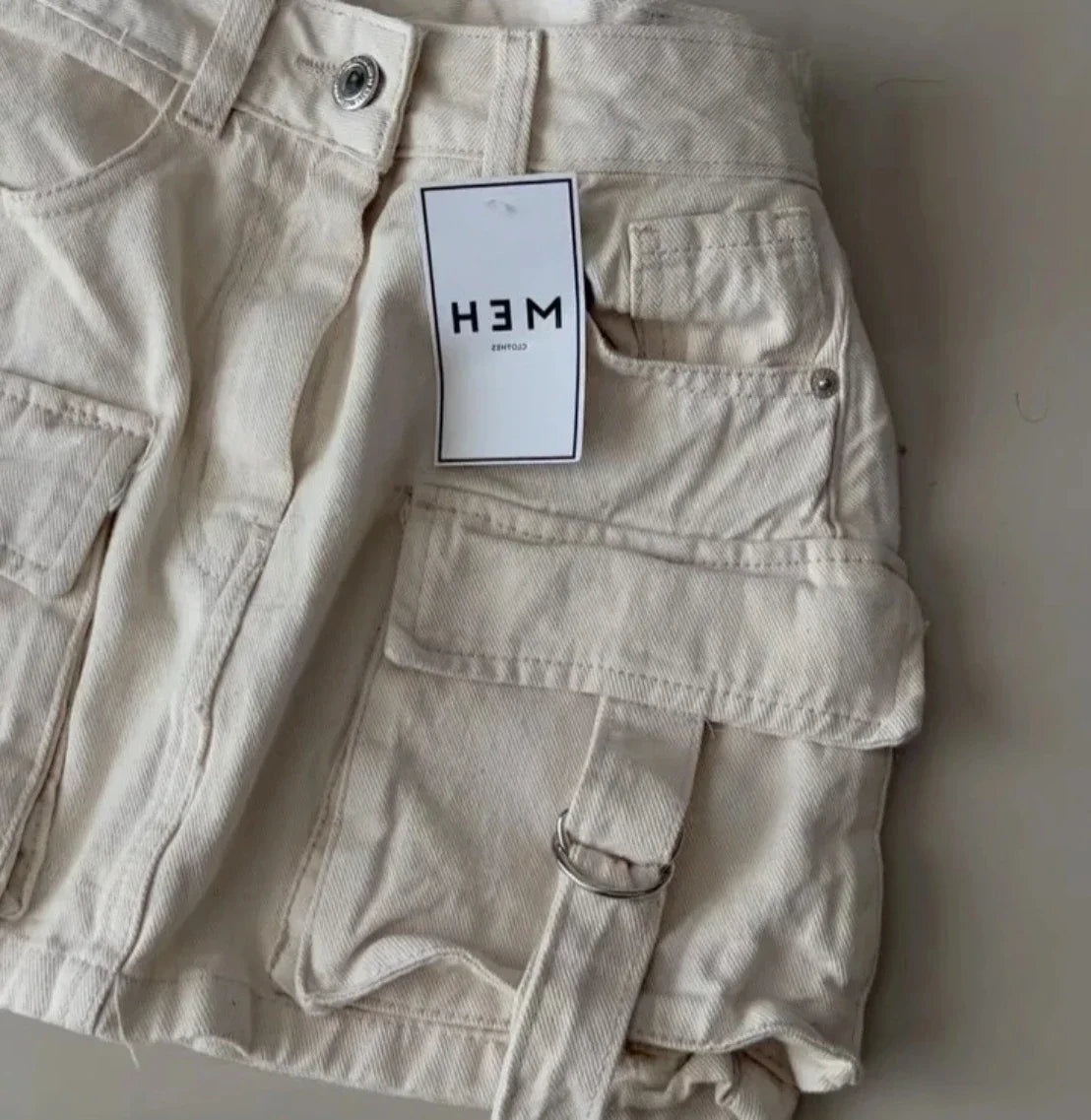 Y2K Short Skirt Fashion Gothic Cargo Baggy Denim Shorts Retro Blue Multi Pocket Denim Shorts Womens High Waist Slim Mini Skirt