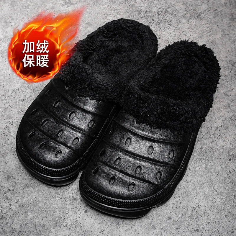Waterproof cotton slippers for men winter 2024 new cashmere thickened warm waterproof non-slip indoor shoes