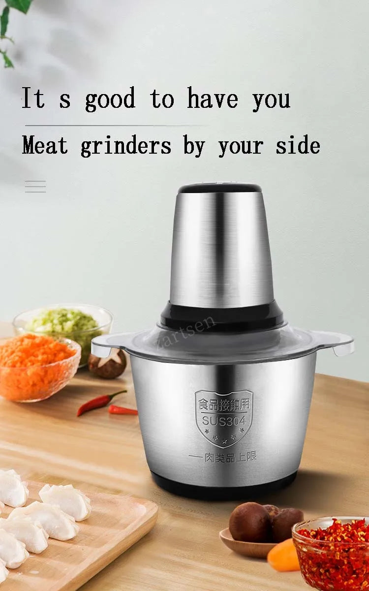 2 Speeds 30000W Stainless Steel 2L/3L Capacity Electric Chopper Meat Grinder Mincer Food Processor Slicer