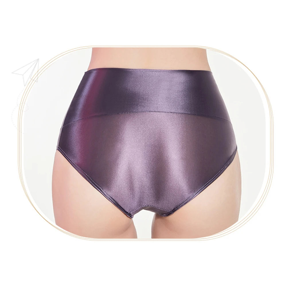 Women's Seamless Underwear Ultra-Thin Glossy Panties Knickers High Waist Transparent See Through Shiny Sheer Underpants