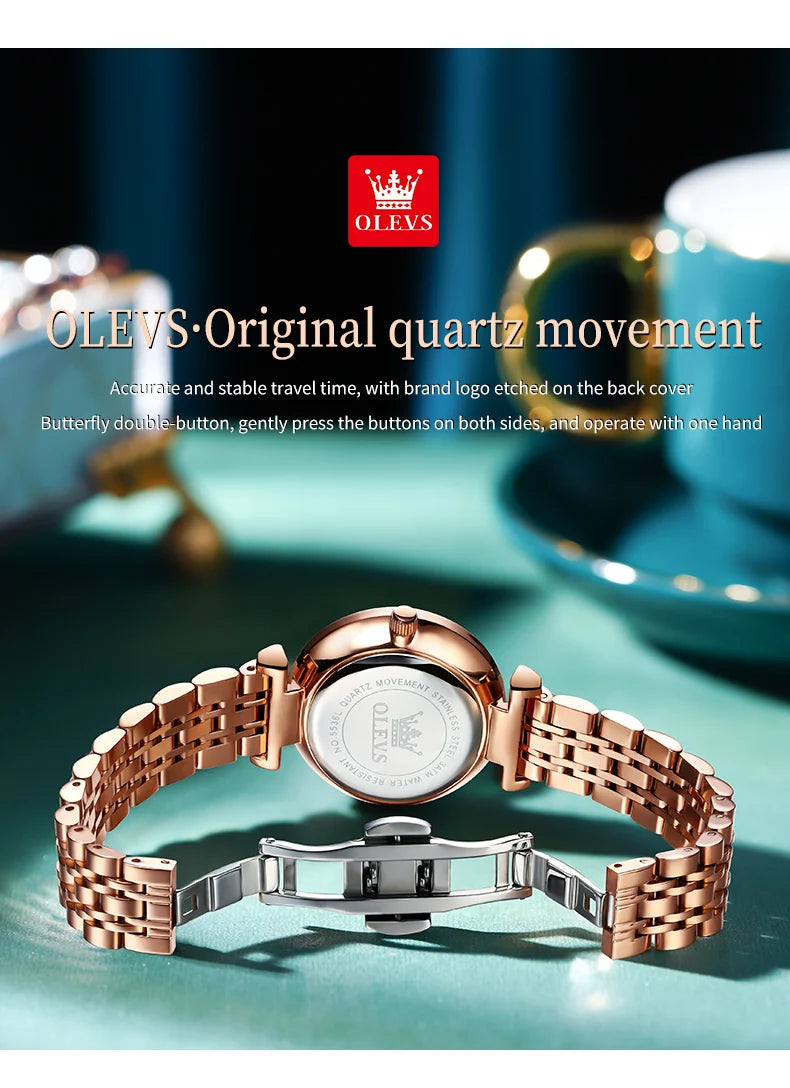 OLEVS Women Luxury Jewelry Quartz Watch Waterproof Stainless steel Strap Rose Gold Watch for Women Fashion Watch Bracelet Set