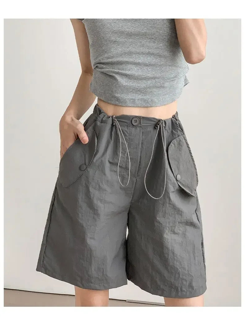 Working Shorts for Women in Summer Thin New Style Khaki A-line Casual Loose Wide-leg Sports Five-point Pants