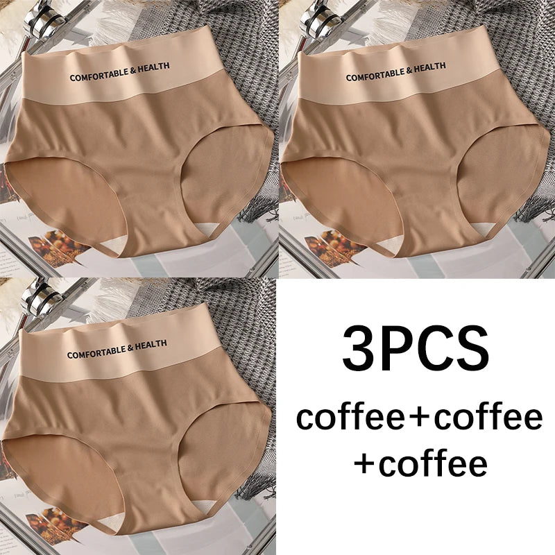 FallSweet 3PCS Seamless Panties for Woman Ice Silk Underwear High Waist Briefs Solid Comfortable Underpants Sexy Female Lingerie