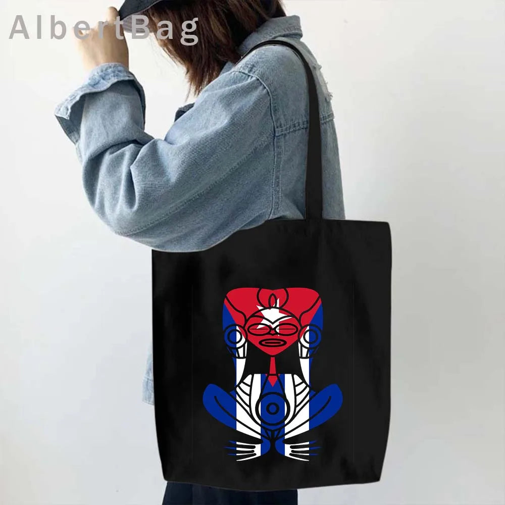 Cuba Country Map Flag Havana Travel Cuban Watercor Shopper Harajuku Canvas Totes Bag Cubana Girl Gift Love Heart Cotton Handbags