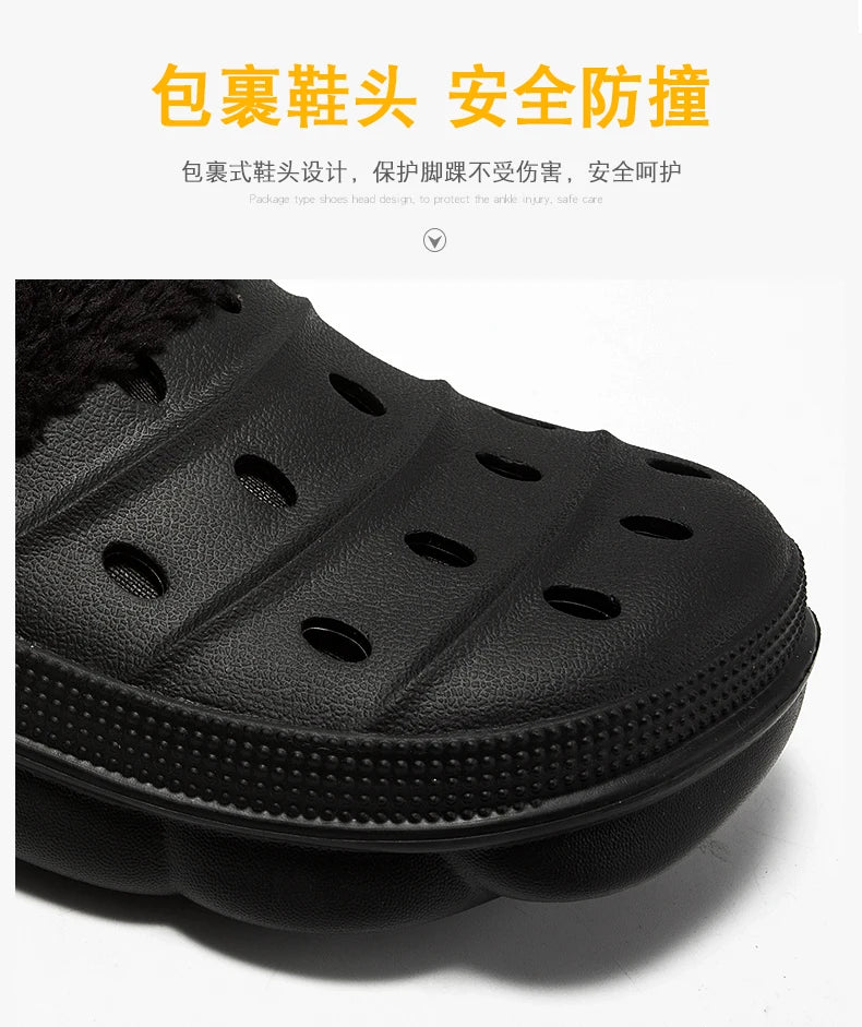 Waterproof cotton slippers for men winter 2024 new cashmere thickened warm waterproof non-slip indoor shoes