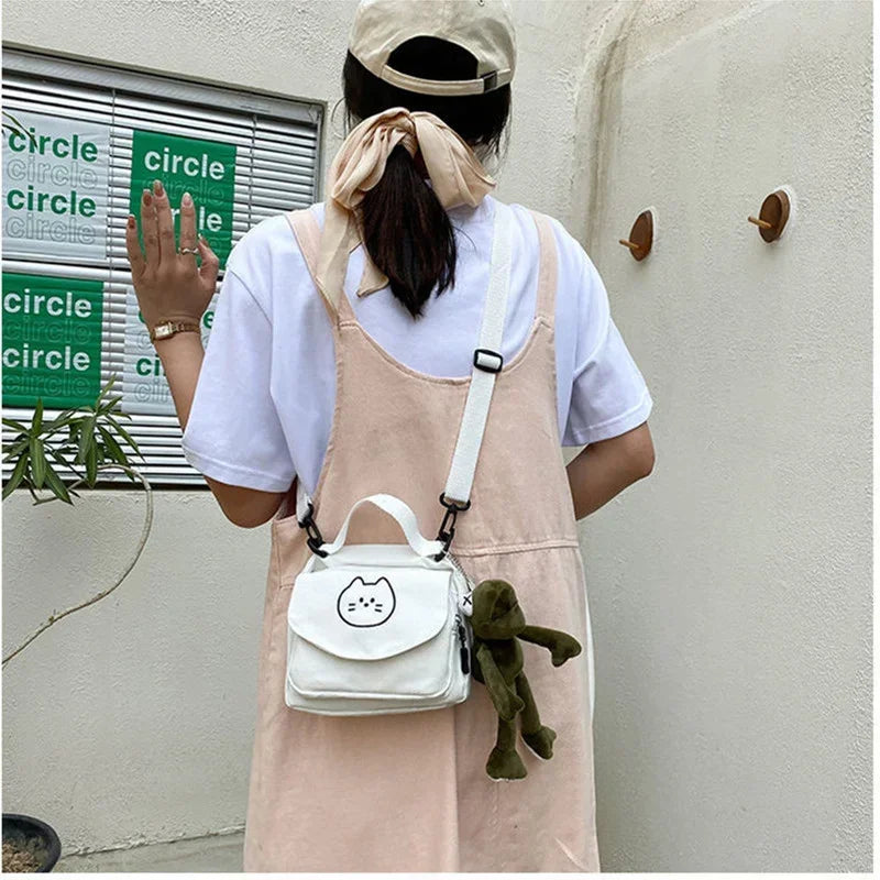 2024 New Canvas Small Fresh Ladies One-shoulder Diagonal Bag Multifunctional Fashion Cartoon Print All-match Package