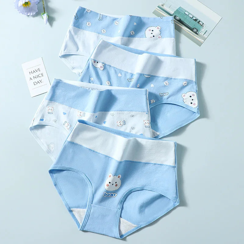 Fashion Print 4Pcs High Waist Cotton Panties Women Body Shaper Underwear Breathable Cute Girls Briefs Slimming Female Lingerie