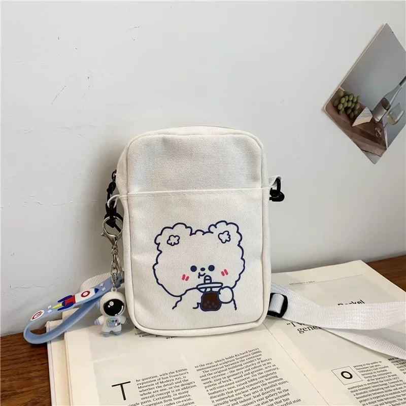 2024 New Canvas Small Fresh Ladies One-shoulder Diagonal Bag Multifunctional Fashion Cartoon Print All-match Package