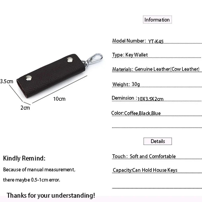 Genuine Leather Key Storage Bag Mini Universal Key Pack Housekeeper Metal Hook Key Holder Wallet for Men and Women