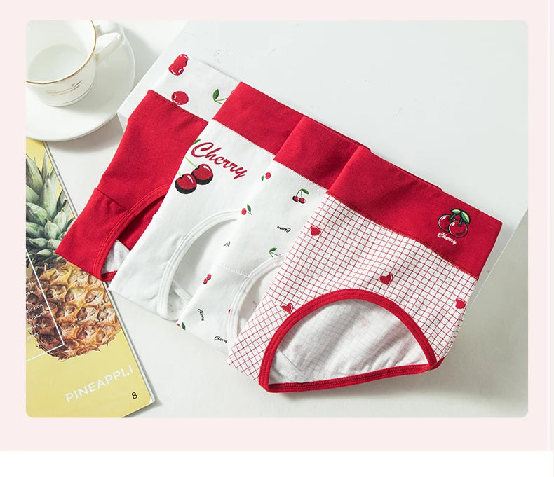 4Pcs/Set High Waist Cotton Panties Women Body Shaper Underwear Seamless Cute Girls Briefs Lucky Red Female Lingerie M-2XL