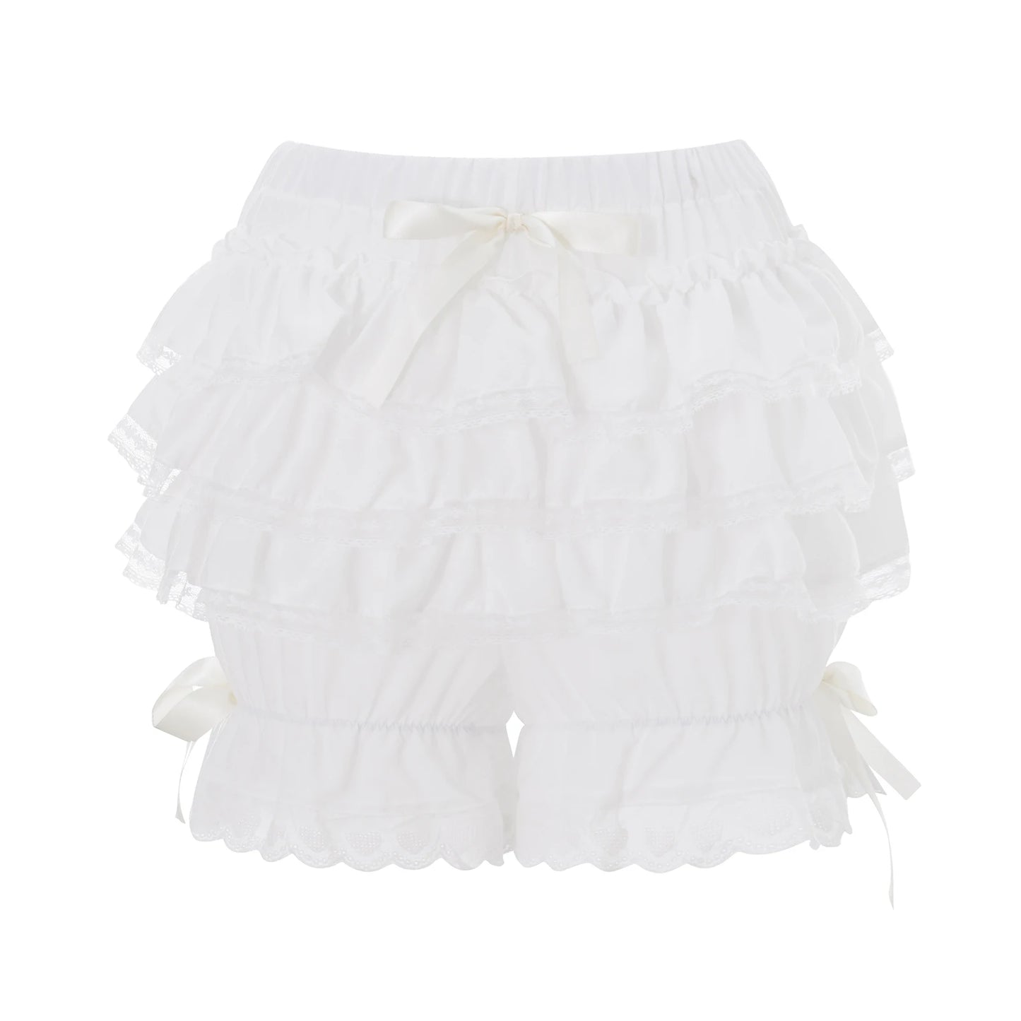 Women's Summer Lace Trim Shorts Plaid Elastic Band Tiered Ruffle Shorts Kawaii Gothic Casual Bloomers Streetwear