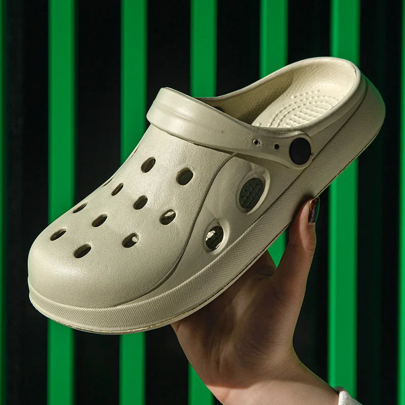 Summer Hollow Out Closed Toe Non-slip Slippers Soft Bottom Clogs Sandals Women Men Lightweight Outdoor Thick-soled Garden Shoes