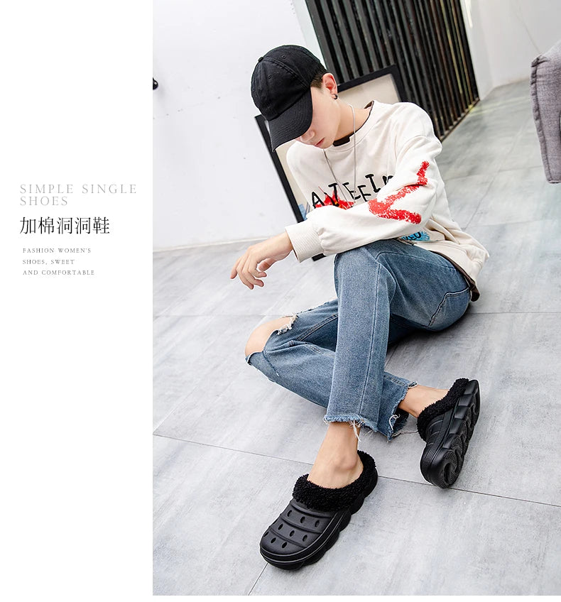 Waterproof cotton slippers for men winter 2024 new cashmere thickened warm waterproof non-slip indoor shoes