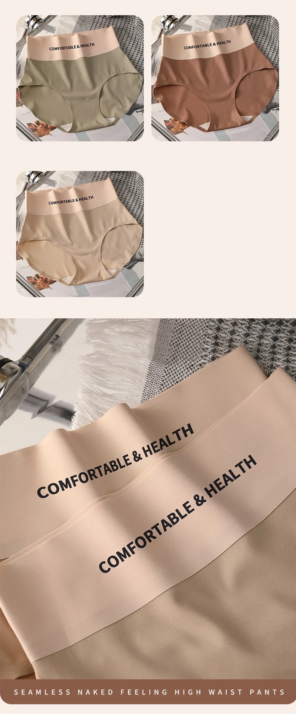 FallSweet 3PCS Seamless Panties for Woman Ice Silk Underwear High Waist Briefs Solid Comfortable Underpants Sexy Female Lingerie