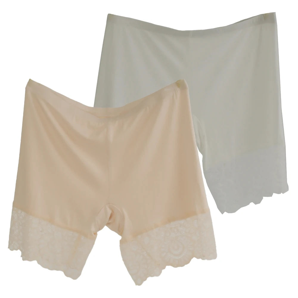 2Pcs Women Plus Big Size Safety With Lace Woman Panties Pants High Waist Shorts Under Female Summer Under Skirt Shorts Modal
