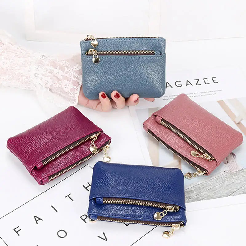 PU Leather Mini Coin Purse Card Holder for Women Zipper Coin Wallet Mini Wallet Ladies Double Zipper Coin Purse Key Wallets