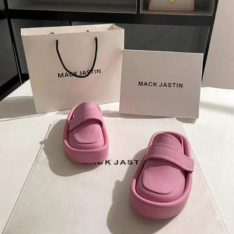 Spring/Summer Soft Bottom Women Slippers Fashionable Outdoor Retro Roman Sandals Casual Lazy Baotou Thick Bottom Half Slippers