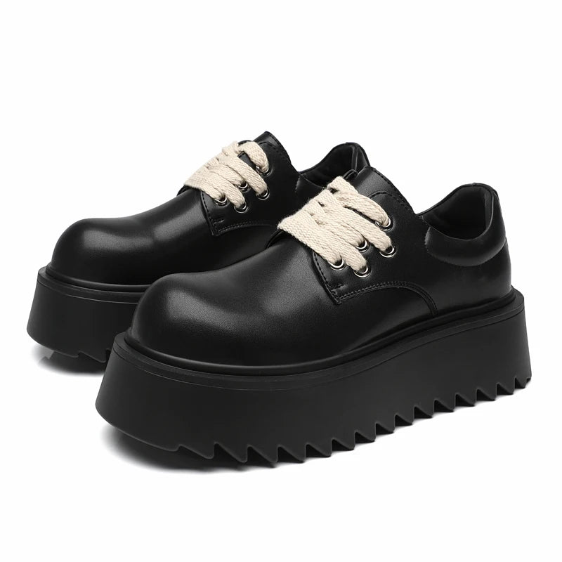 Autumn Men Platform Shoes Casual Business Genuine Leather Shoes Fashion Thick Sole Male Flat Sneakers British High Quality Shoes