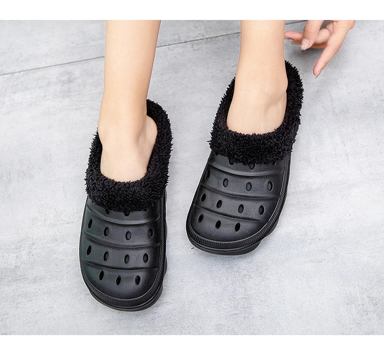 Waterproof cotton slippers for men winter 2024 new cashmere thickened warm waterproof non-slip indoor shoes