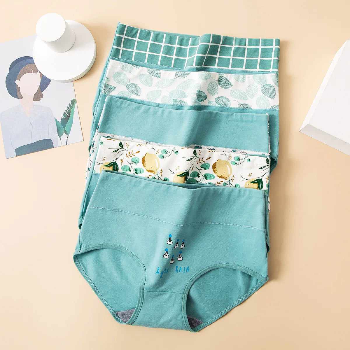 Fashion Print 4Pcs High Waist Cotton Panties Women Body Shaper Underwear Breathable Cute Girls Briefs Slimming Female Lingerie