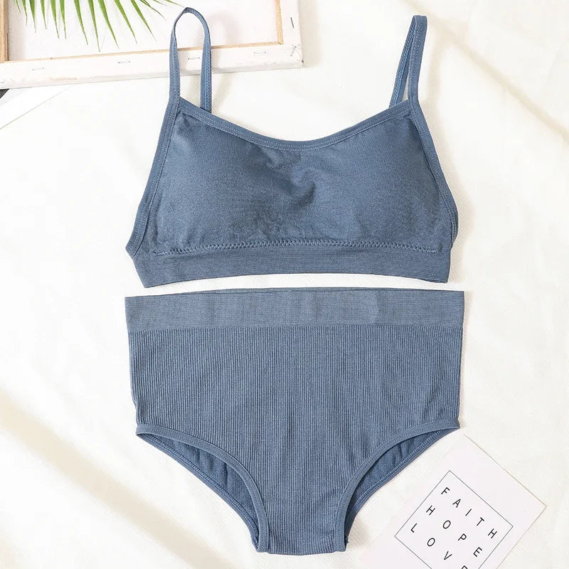Women Seamless Bra Set Sexy Backless Ribbed High Waist Panties Female Lingerie Set Crop Top Seamless Briefs Underwear