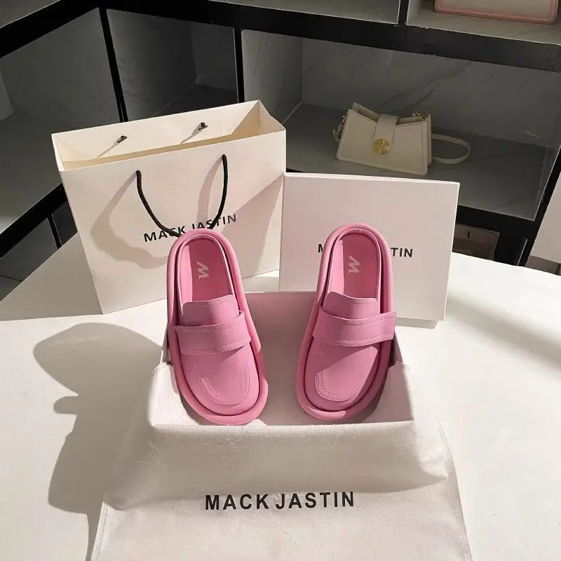 Spring/Summer Soft Bottom Women Slippers Fashionable Outdoor Retro Roman Sandals Casual Lazy Baotou Thick Bottom Half Slippers