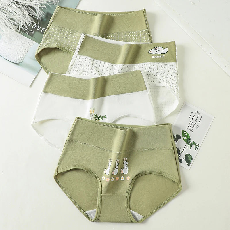 Fashion Print 4Pcs High Waist Cotton Panties Women Body Shaper Underwear Breathable Cute Girls Briefs Slimming Female Lingerie