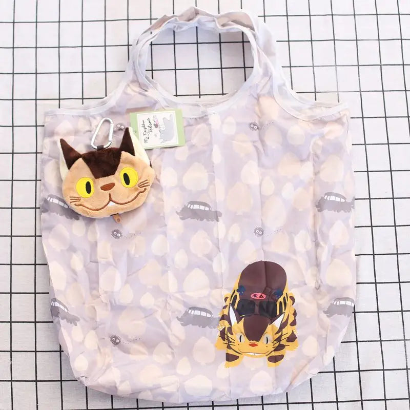 Anime Cartoon Foldable Shopping Bags Thick Nylon Large Tote Reusable Polyester Portable Shoulder Women's Handbags Folding Pouch