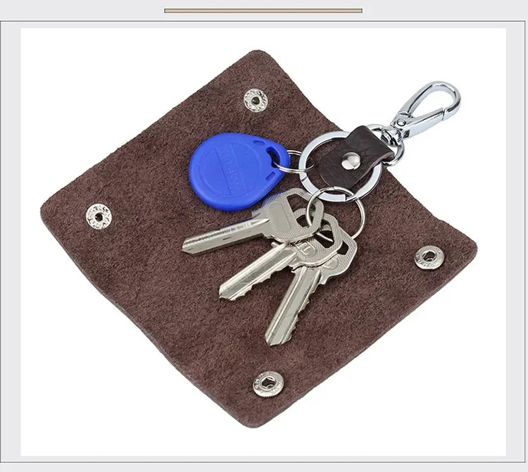 Genuine Leather Key Storage Bag Mini Universal Key Pack Housekeeper Metal Hook Key Holder Wallet for Men and Women